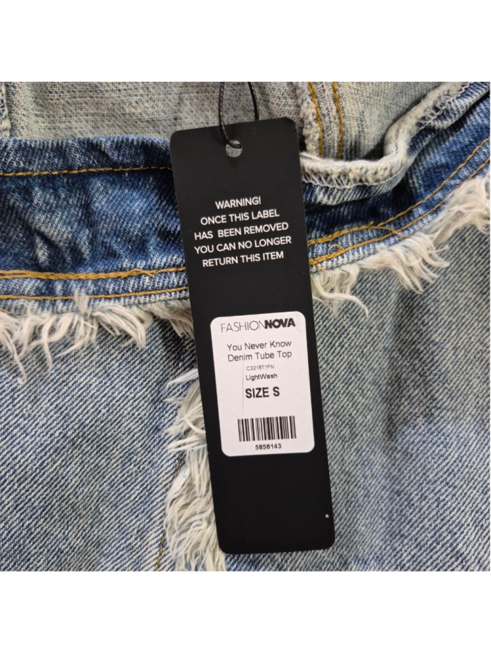 Women's Fashion Nova Light Wash Blue Denim Tube Crop Top S - Picture 5 of 10